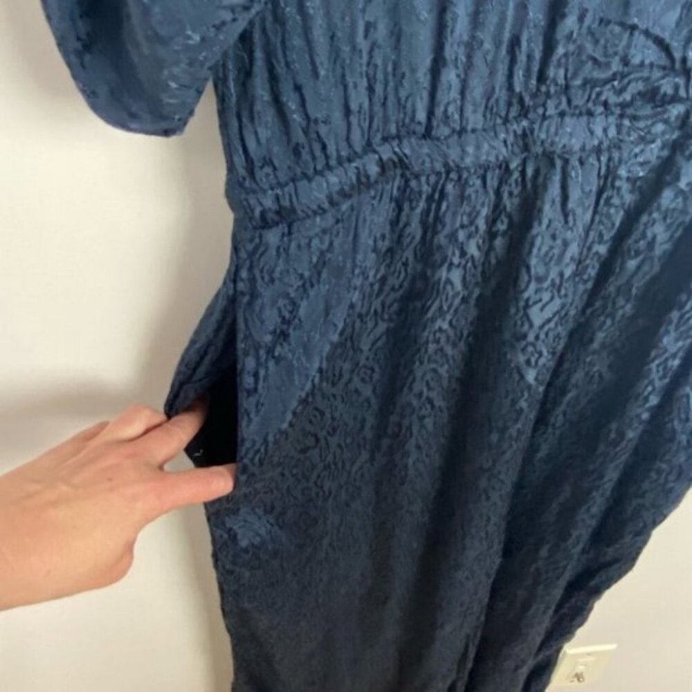 Anthropologie Maeve Jacquard Jumpsuit Blue Navy Blue Size Small Bohemian Wide S - Picture 8 of 15